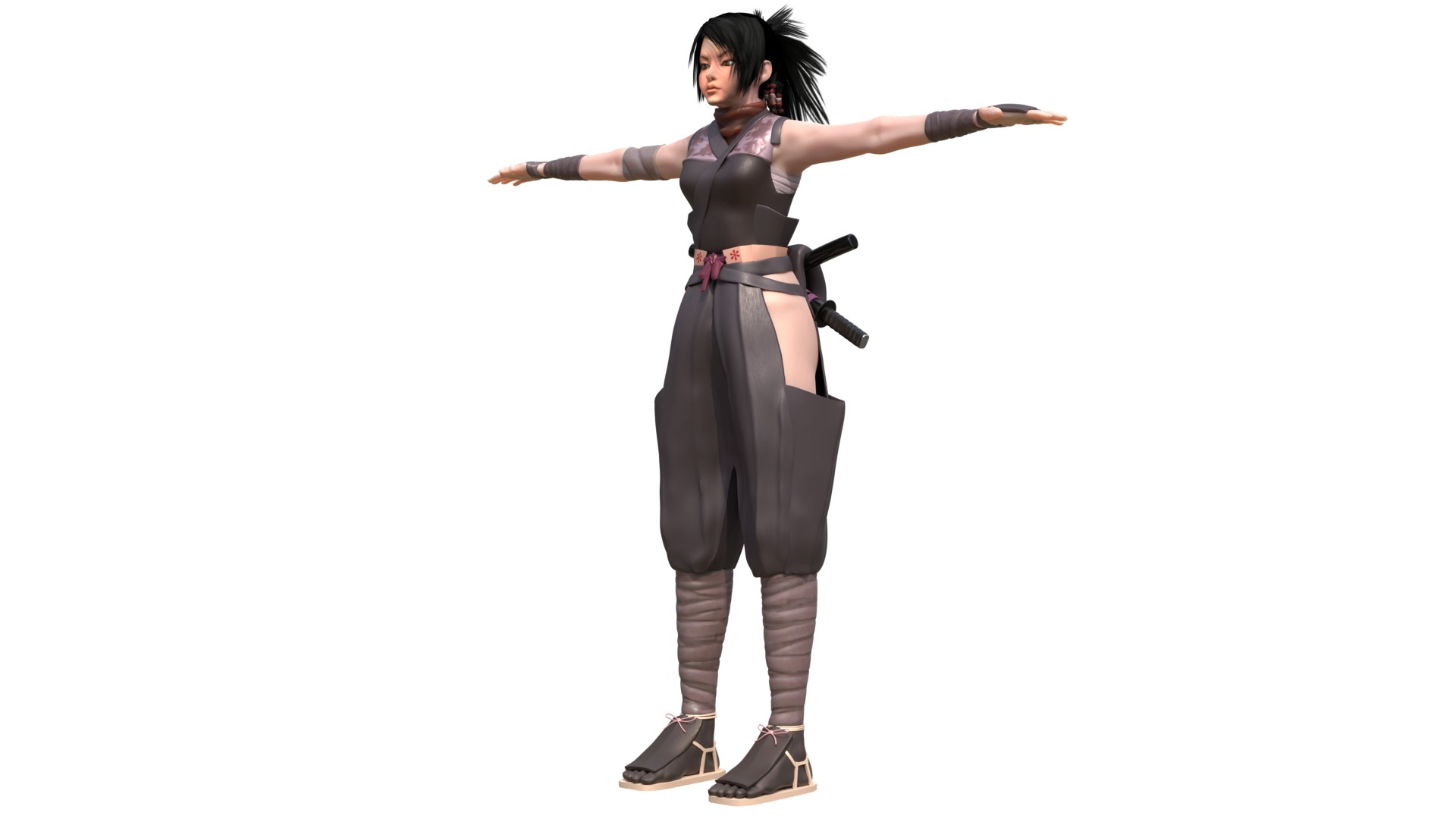 Ayame Tenchu Game Ready Rigged 3D Character Low-poly 3D model_7