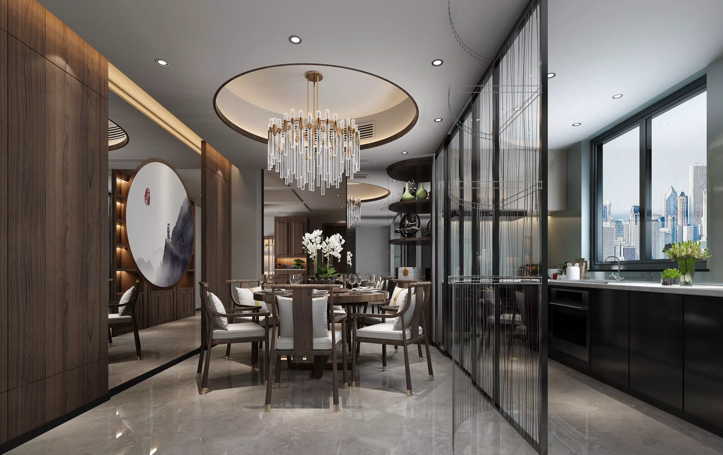 Modern dining room kitchen interior 3D model_0