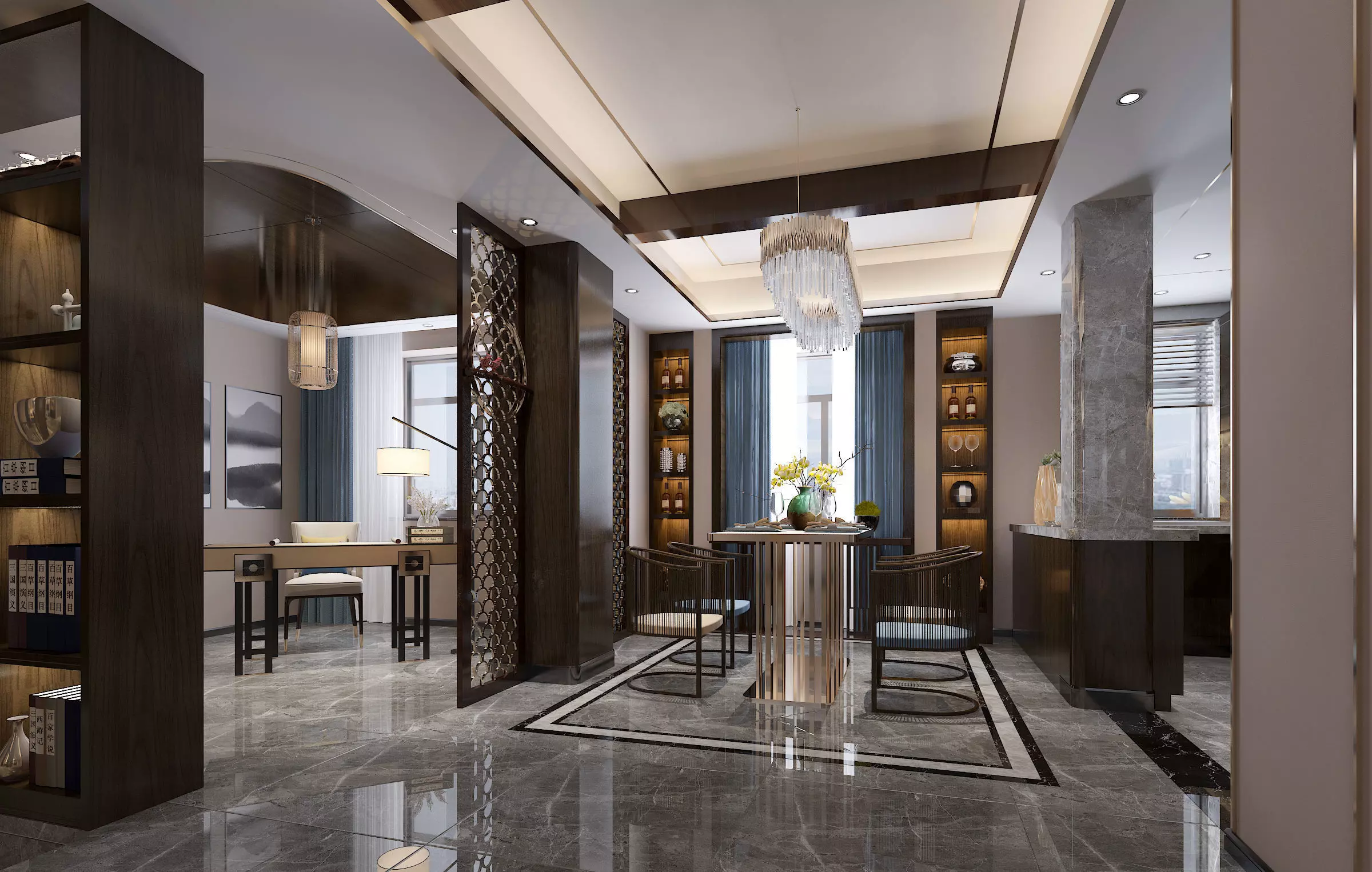 Modern dining room kitchen interior 3D model_0