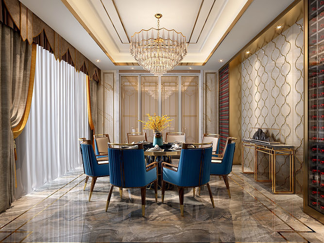 Modern dining room kitchen interior 3D model
