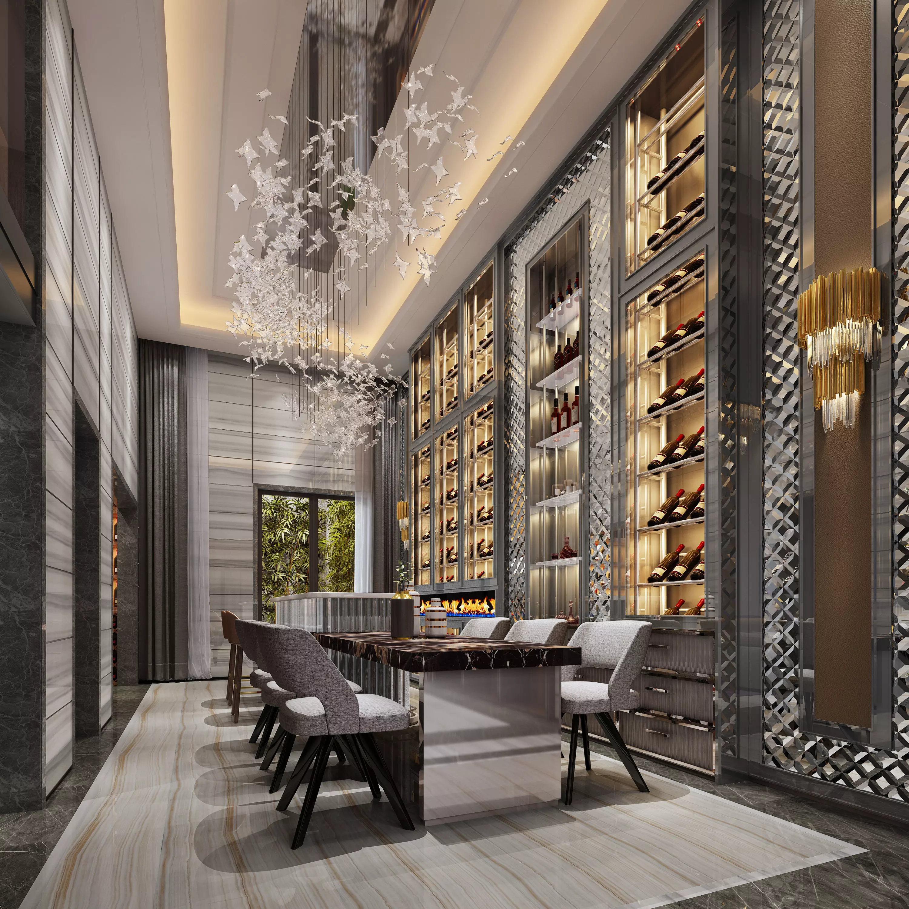 Modern dining room kitchen interior 3D model_0