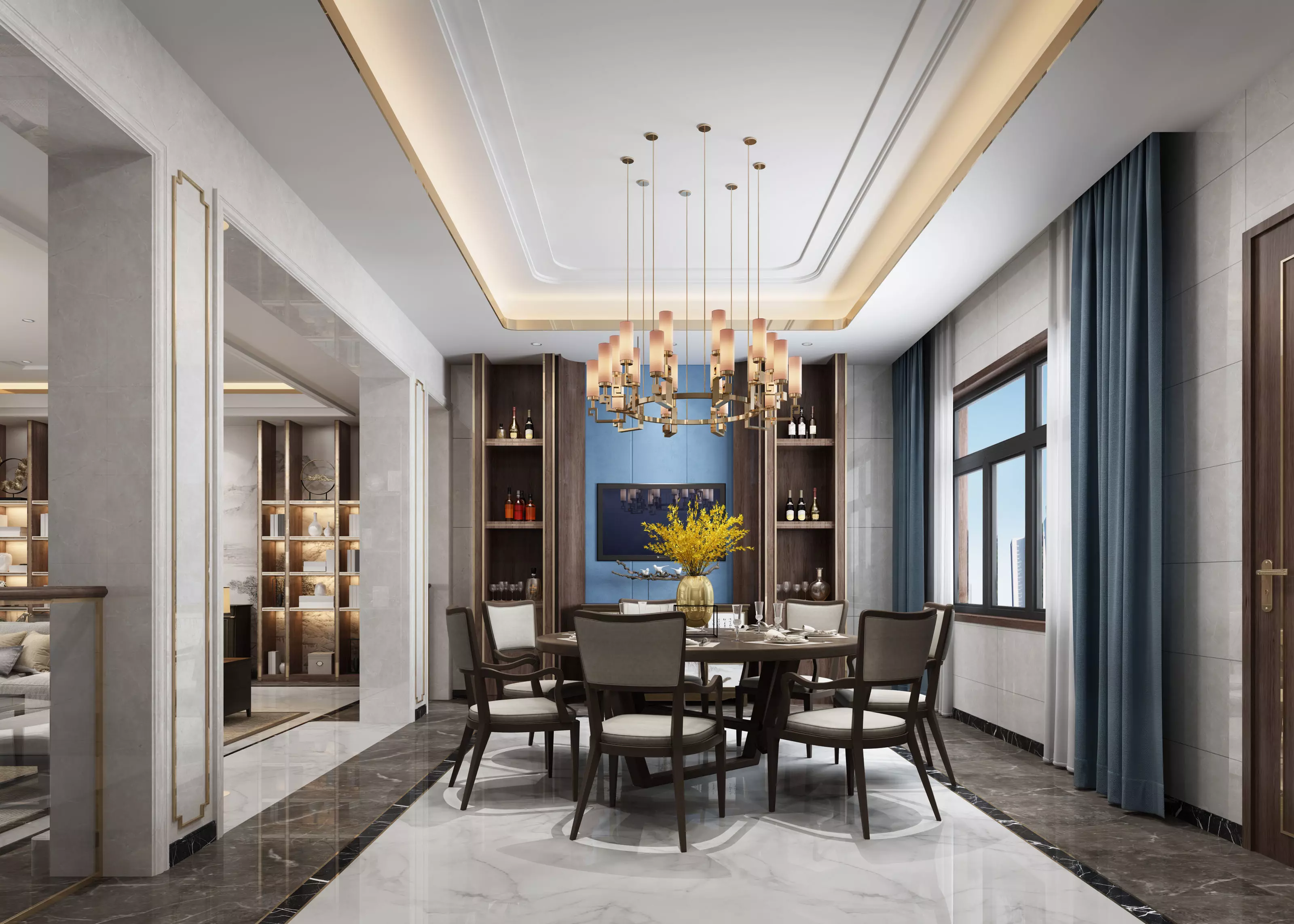 Modern dining room kitchen interior 3D model_0