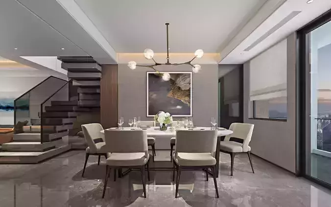 Modern dining room kitchen interior