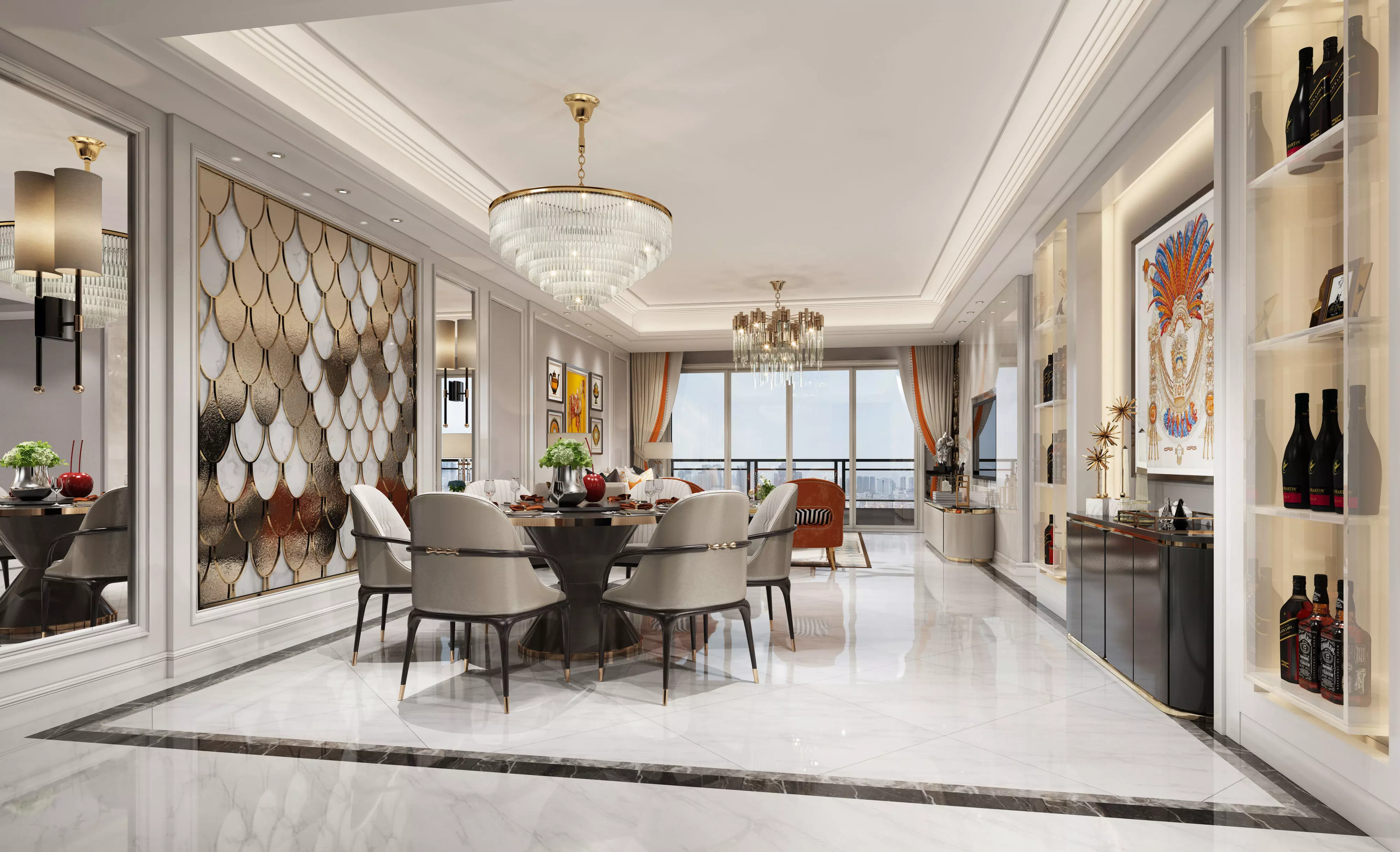 Modern dining room kitchen interior 3D model_0