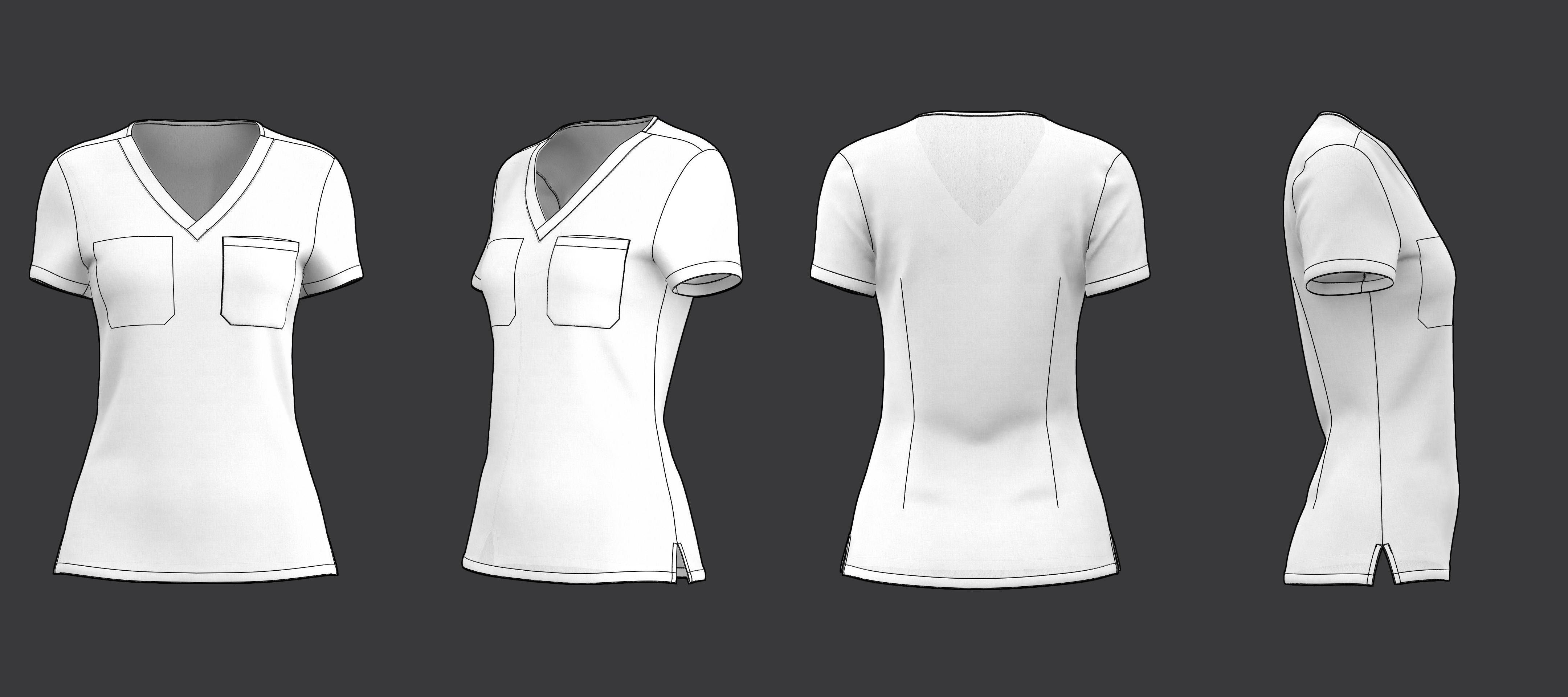 V-Neck Scrub Top 3D model_8