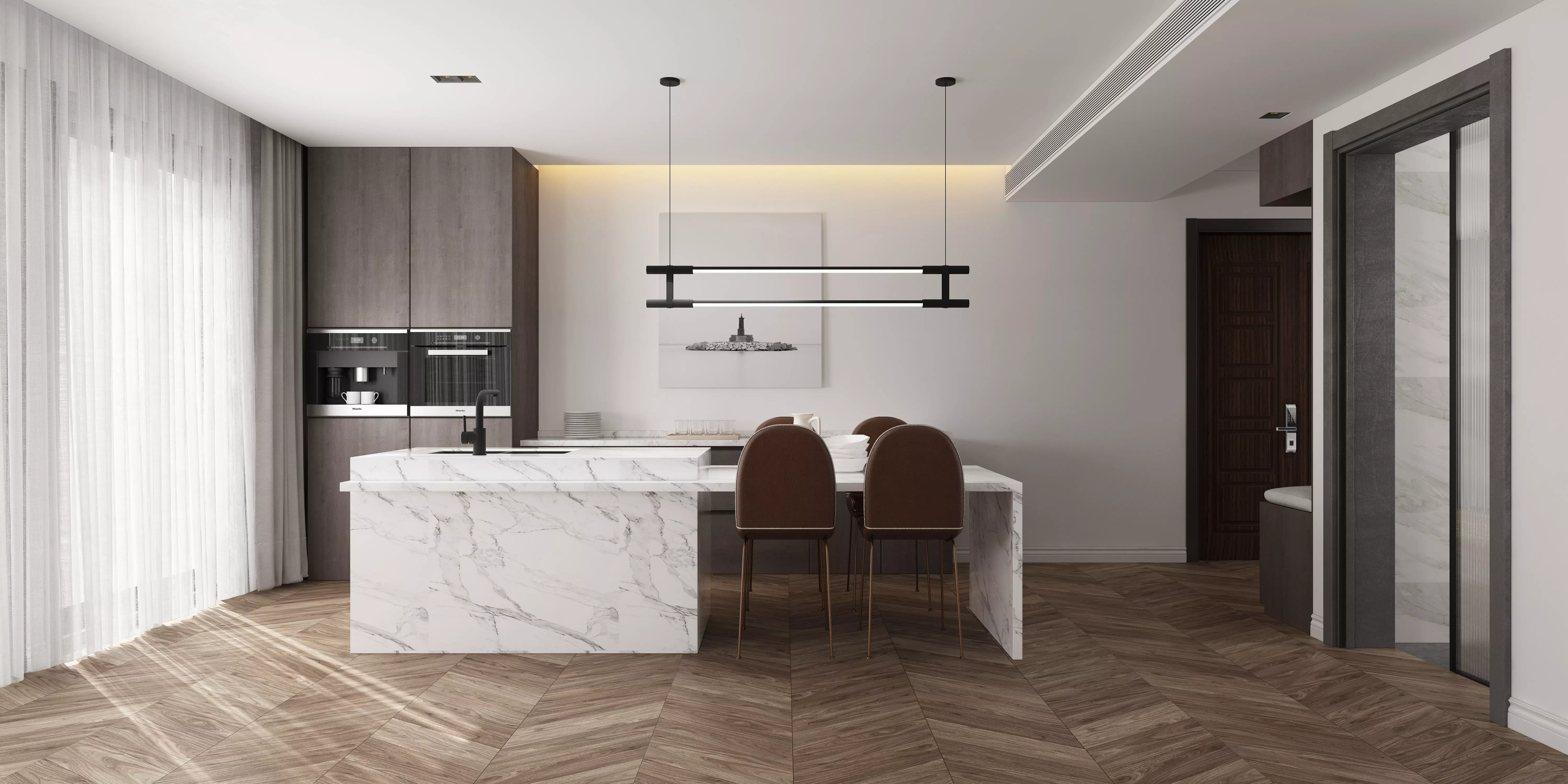 Modern dining room kitchen interior 3D model_0