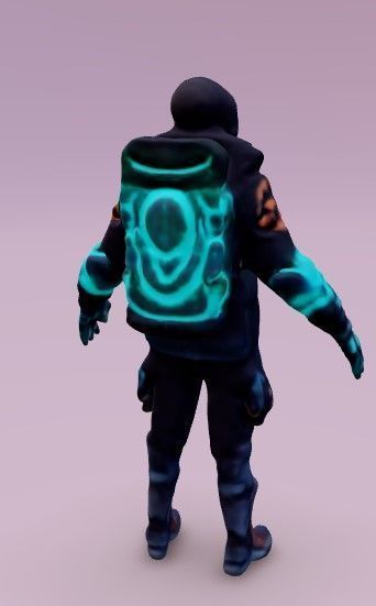 Futuristic character in a hooded jacket with glowing neon lines 3D model_2