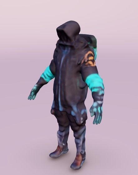 Futuristic character in a hooded jacket with glowing neon lines 3D model_4