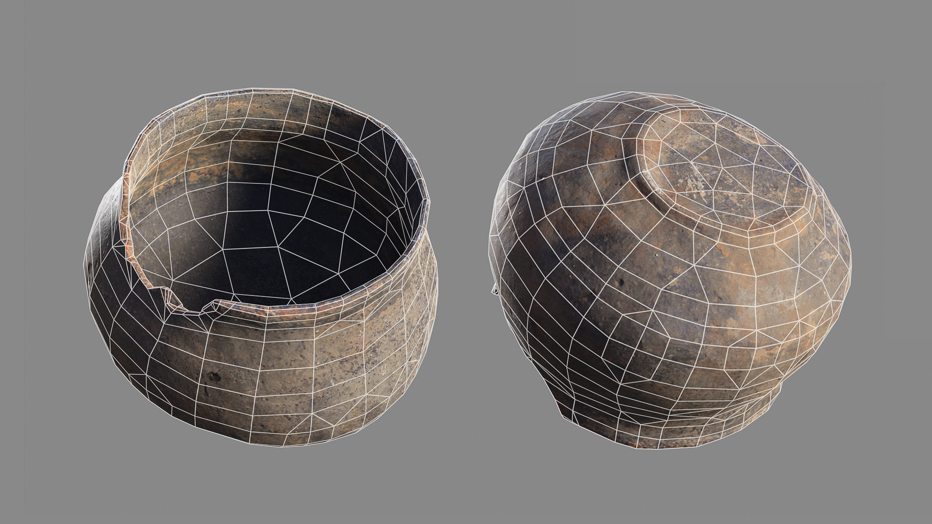 ancient clay bowl broken Low-poly 3D model_7