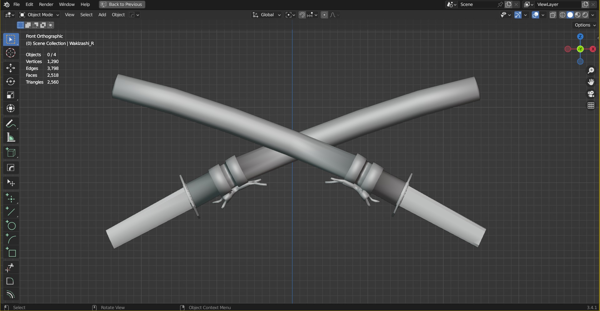 Wakizashi Game Ready 3D Weapon Asset Low-poly 3D model_4