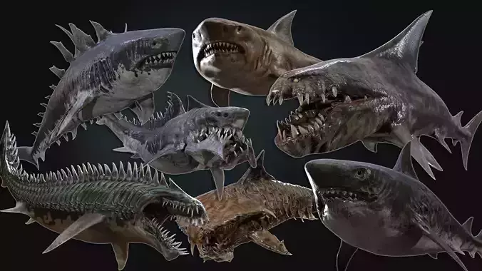 Alien Sharks Pack 3D Model Collection