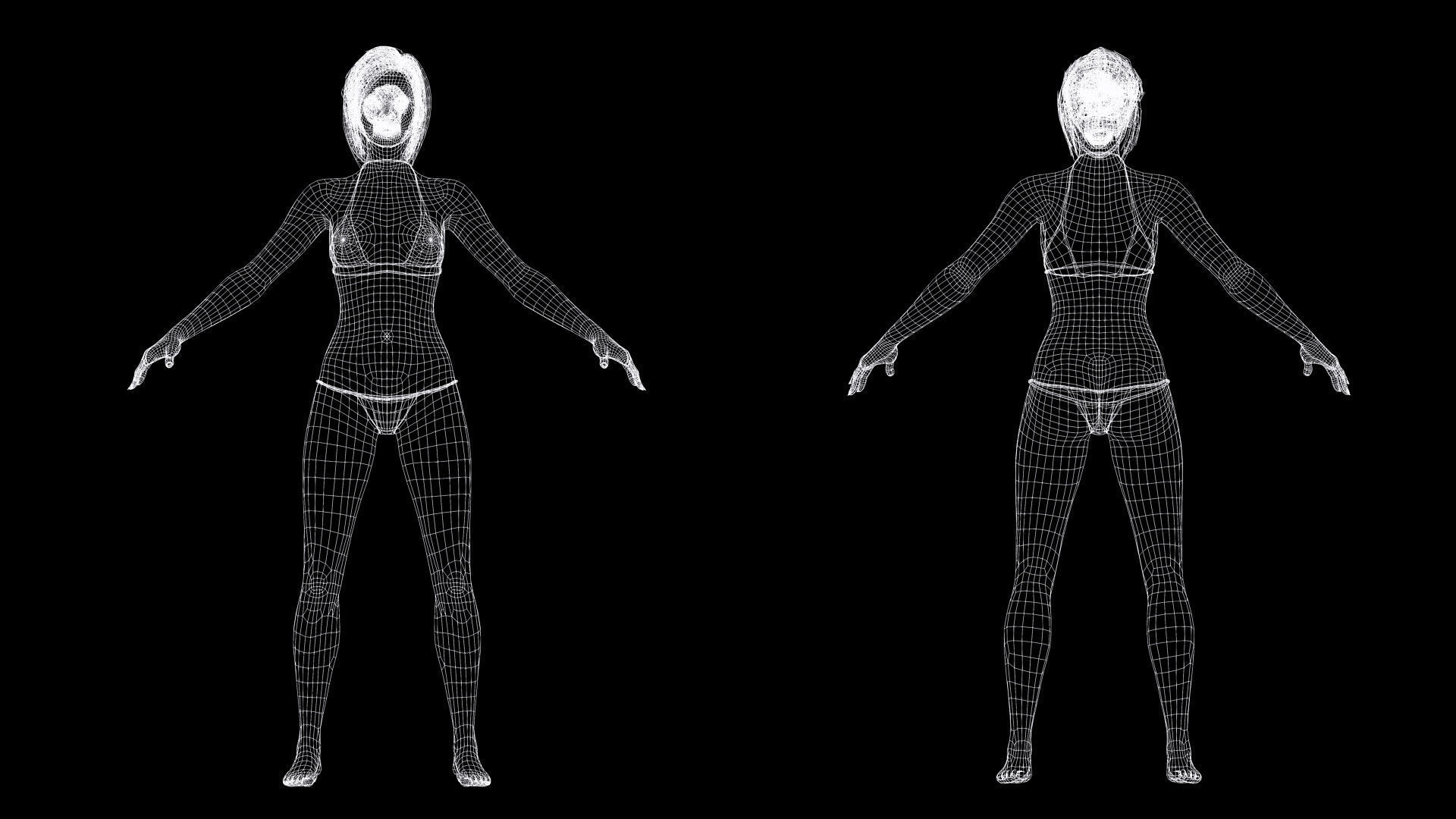 Modern Female 3D Character in Black Outfit Low-poly 3D model_7
