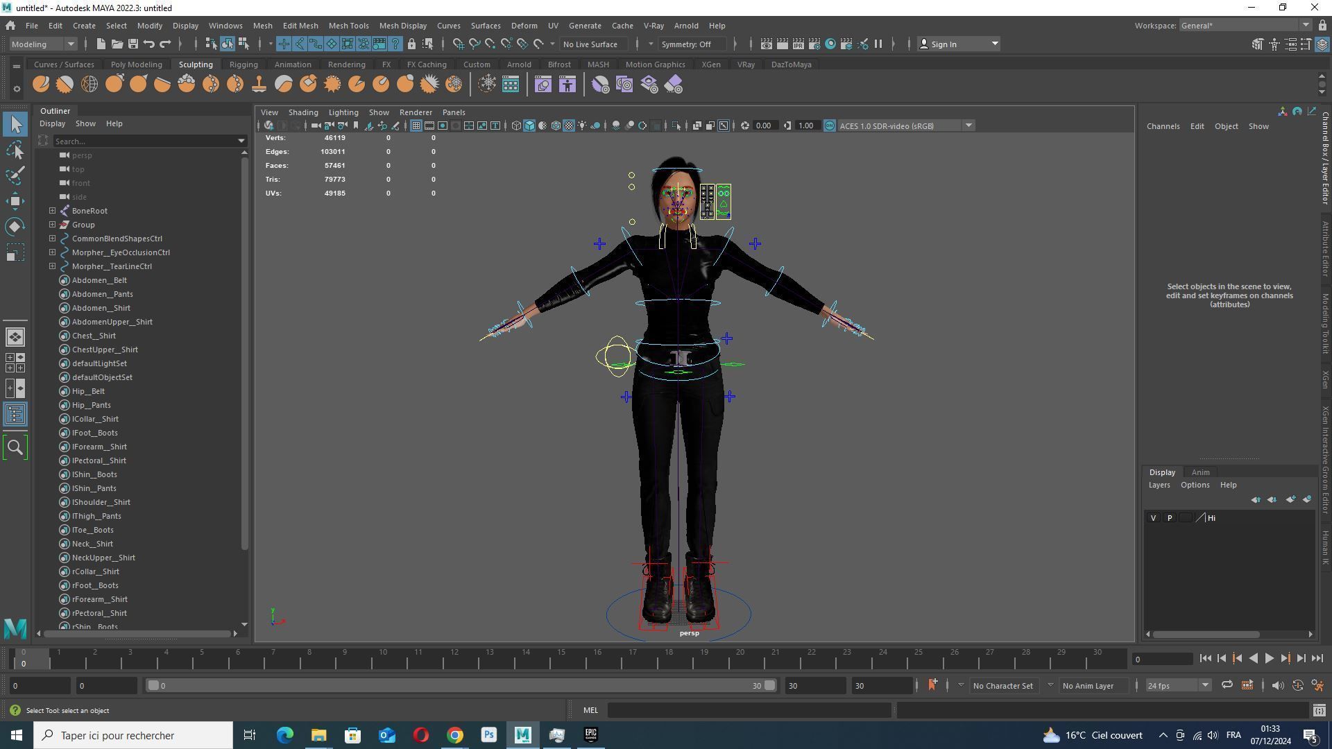 Modern Female 3D Character in Black Outfit Low-poly 3D model_10