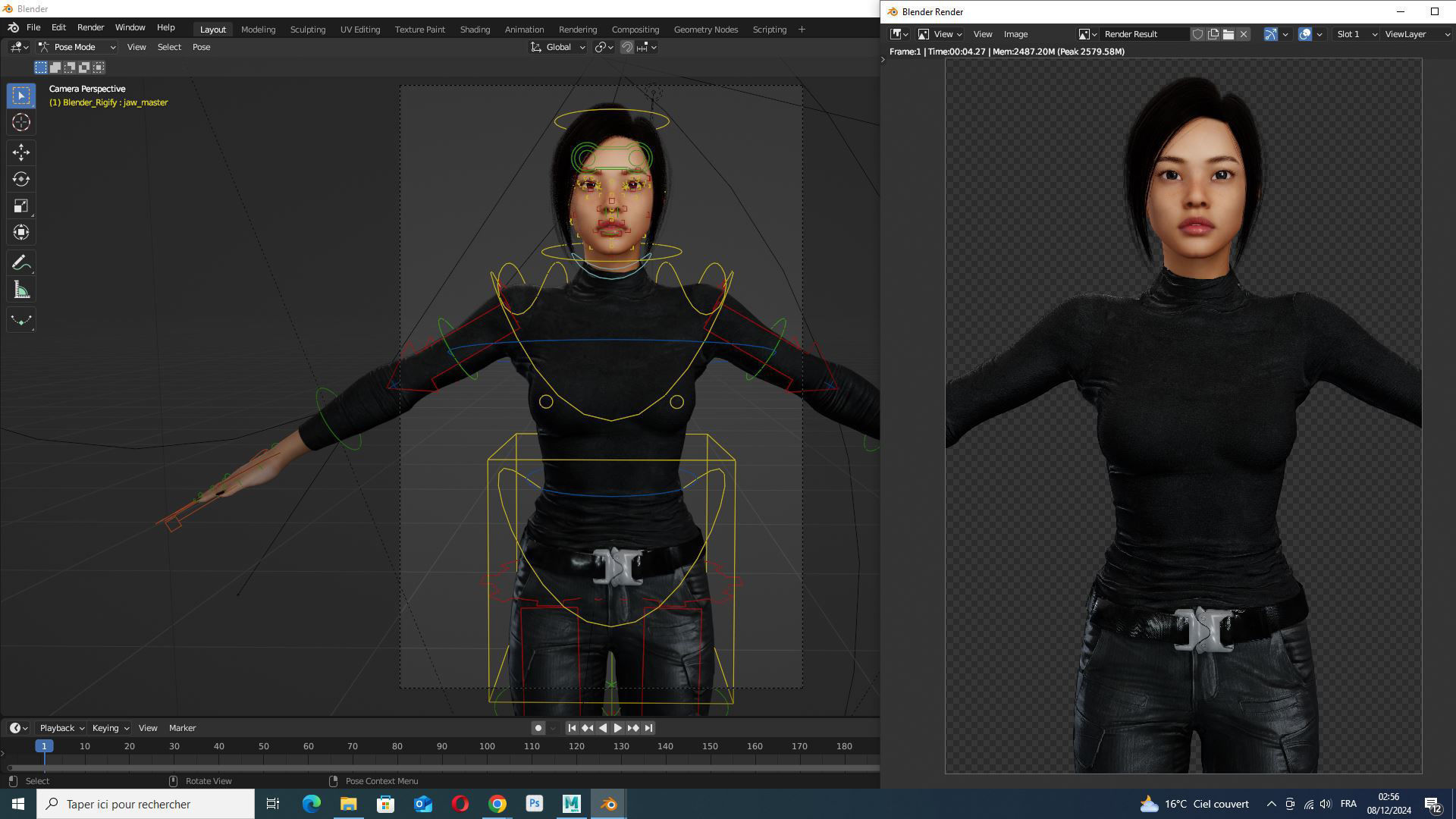 Modern Female 3D Character in Black Outfit Low-poly 3D model_14