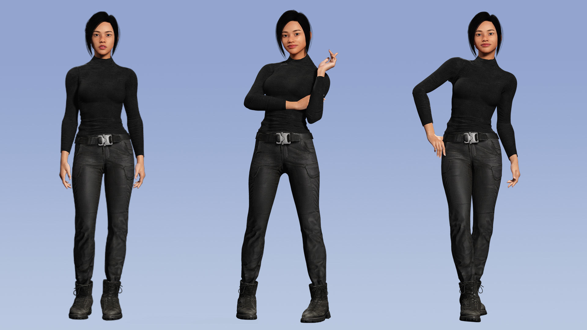 Modern Female 3D Character in Black Outfit Low-poly 3D model_2