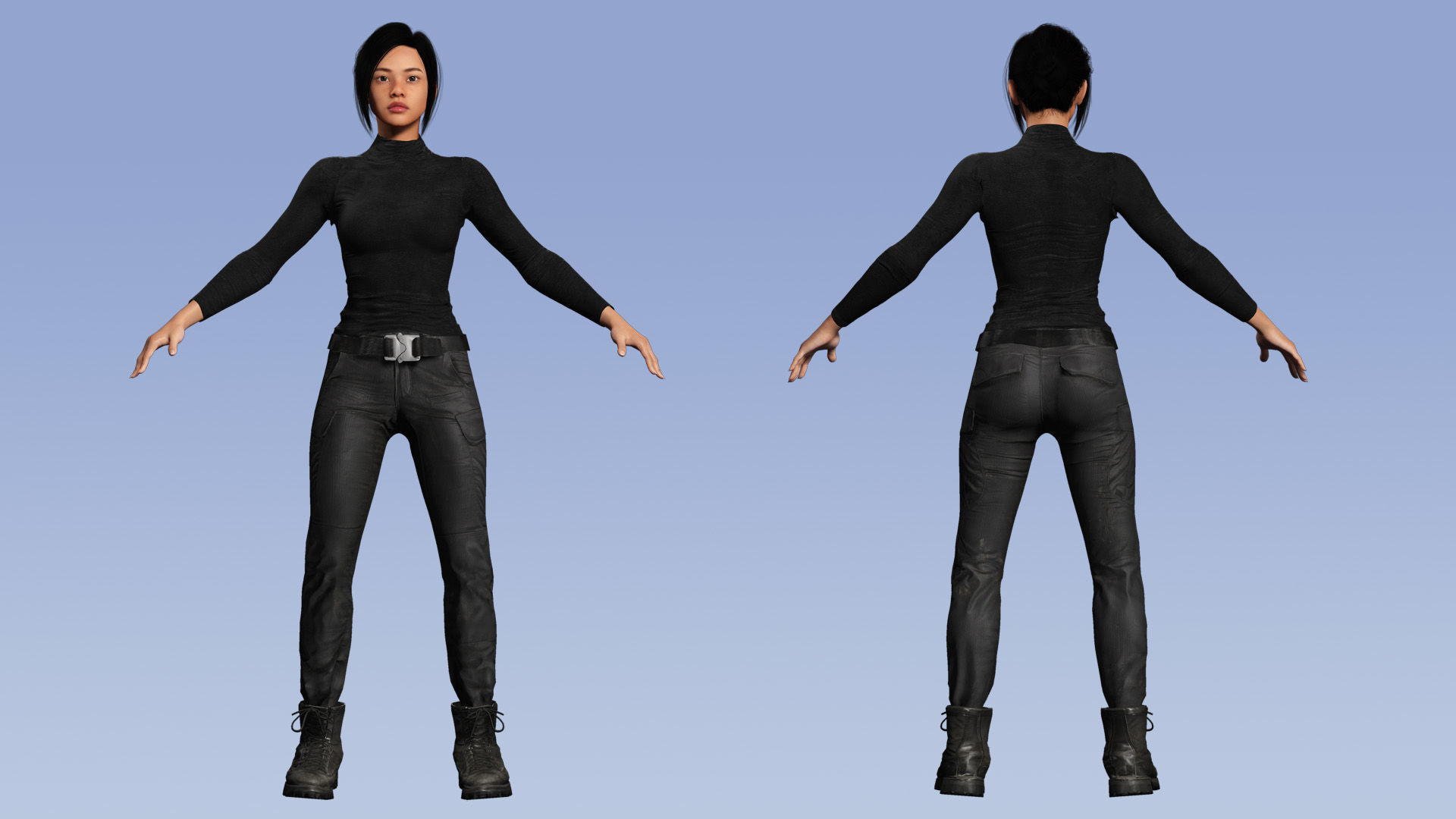 Modern Female 3D Character in Black Outfit Low-poly 3D model_1