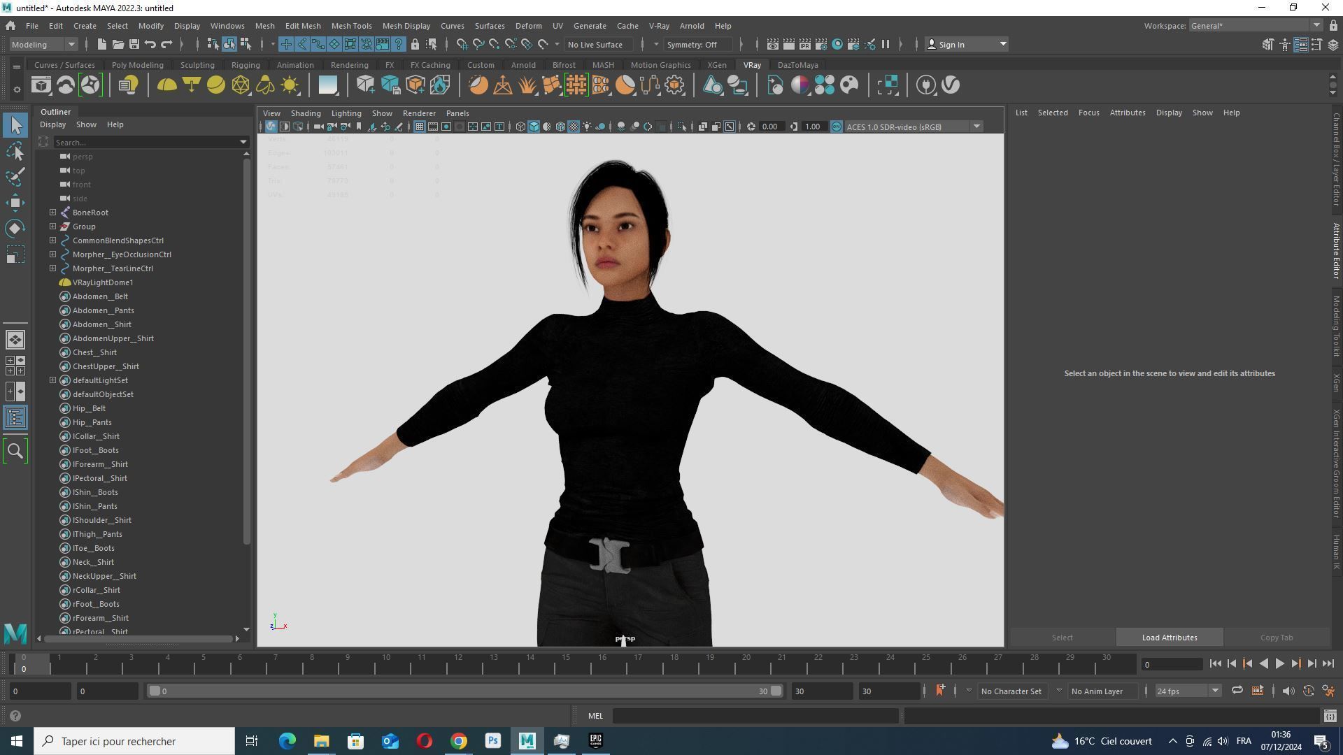 Modern Female 3D Character in Black Outfit Low-poly 3D model_11