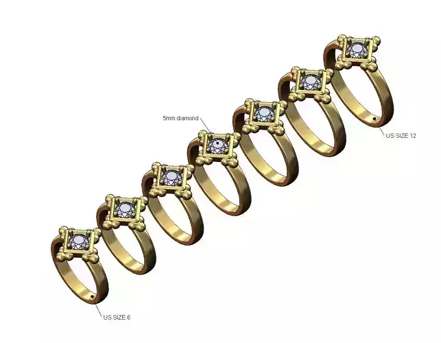 Beaded square 5mm diamond ring US sizes 6to12