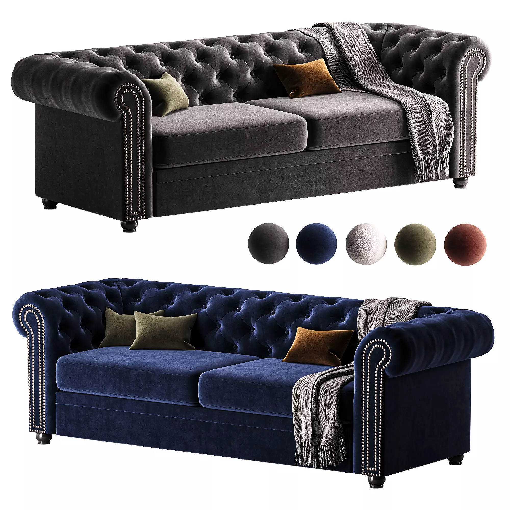 Odum Velvet Sofa 3D model