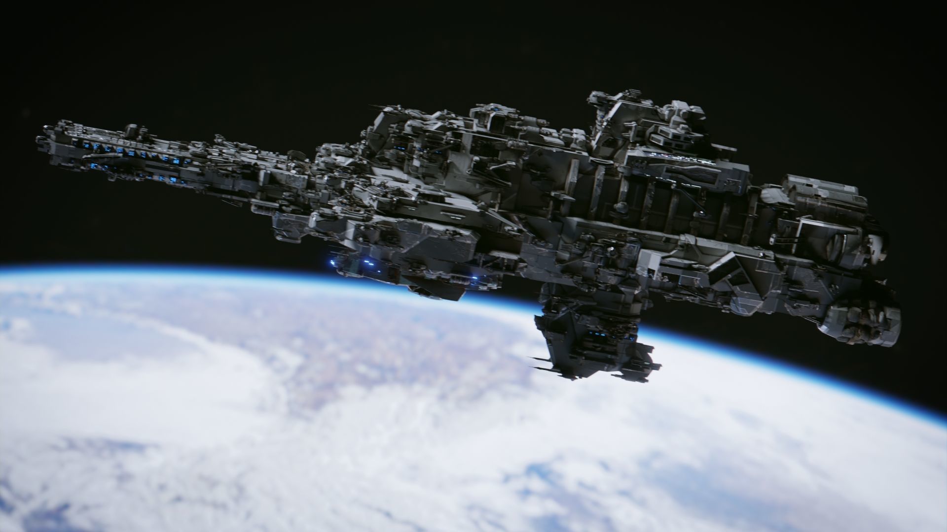 SpaceShip in Space Low-poly 3D model_11