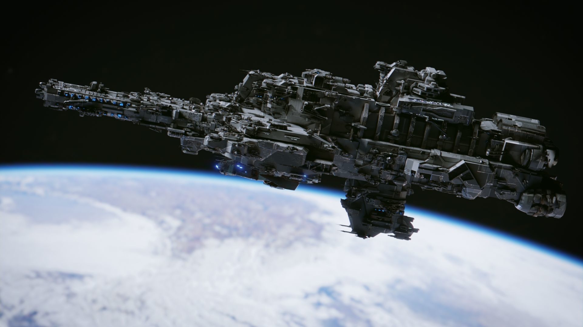 SpaceShip in Space Low-poly 3D model_10