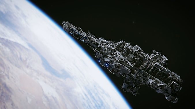 SpaceShip in Space Low-poly 3D model