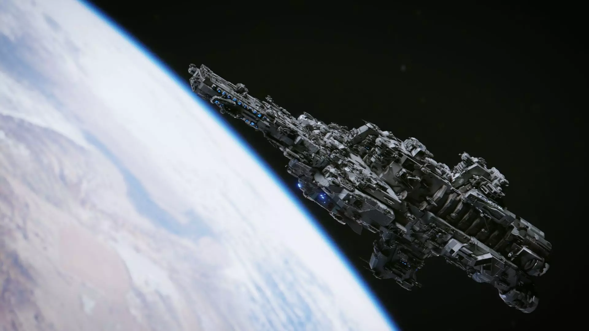 SpaceShip in Space Low-poly 3D model_0