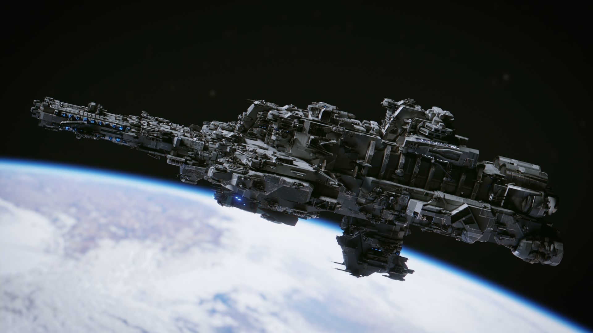 SpaceShip in Space Low-poly 3D model_9