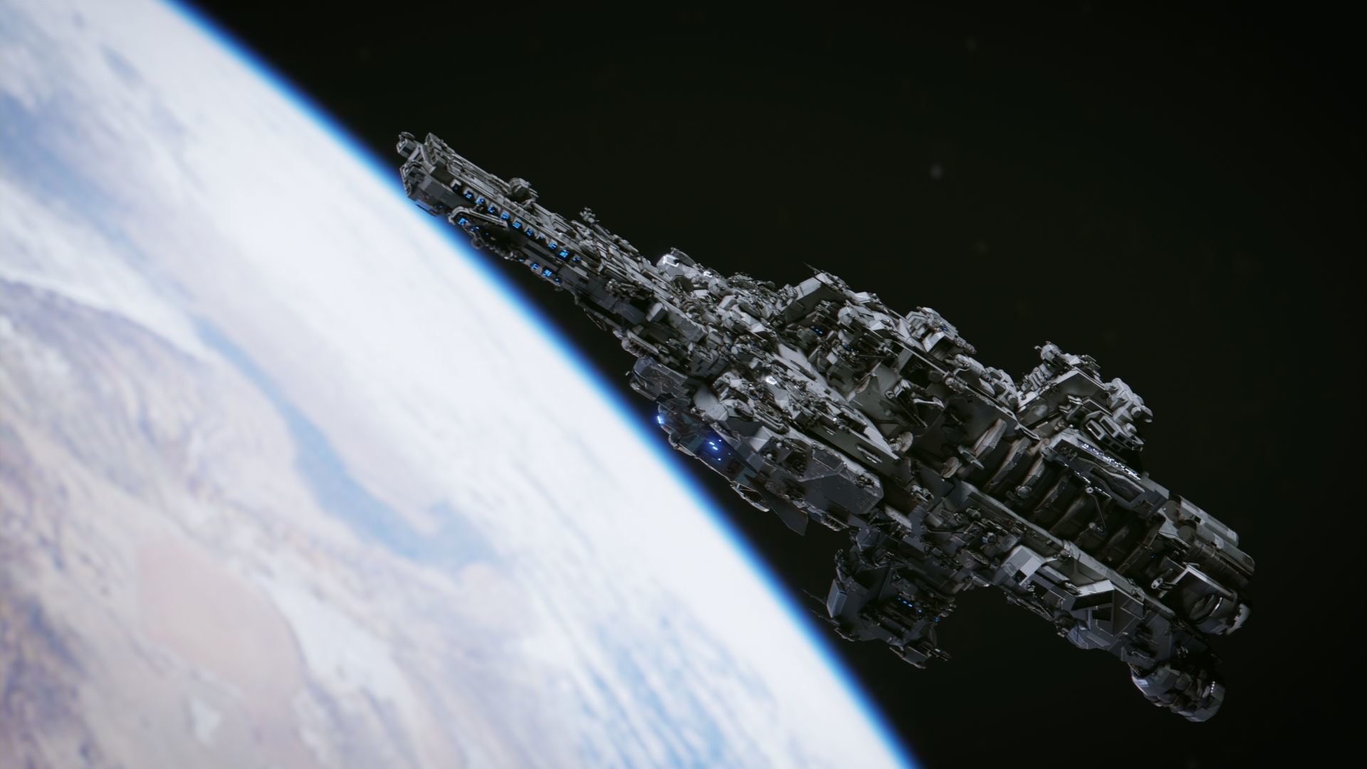 SpaceShip in Space Low-poly 3D model_1