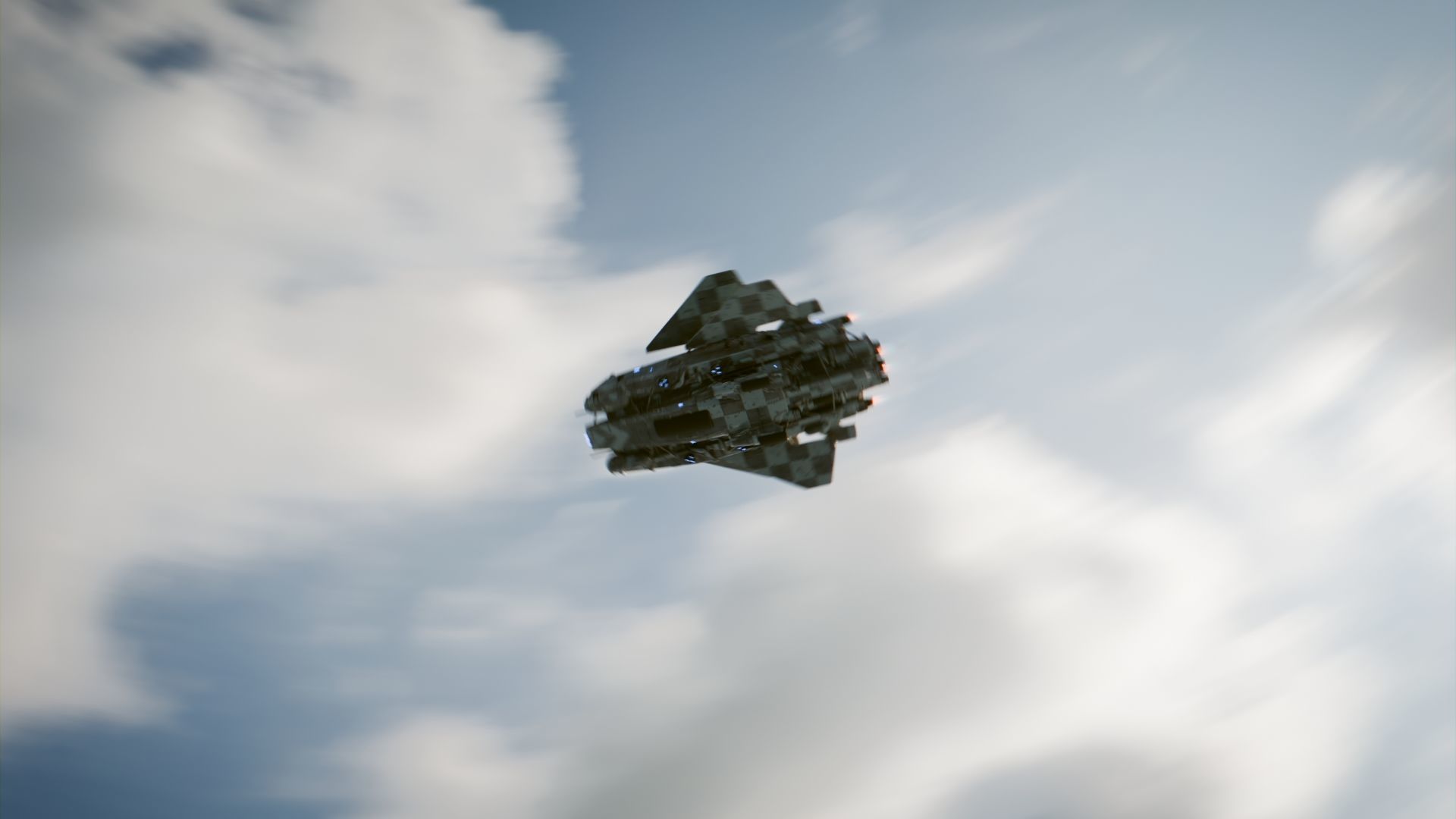 SpaceShip in Clouds Animated Low-poly 3D model_3