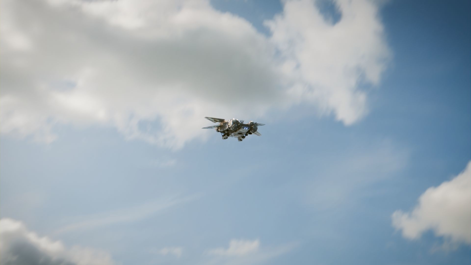 SpaceShip in Clouds Animated Low-poly 3D model_1