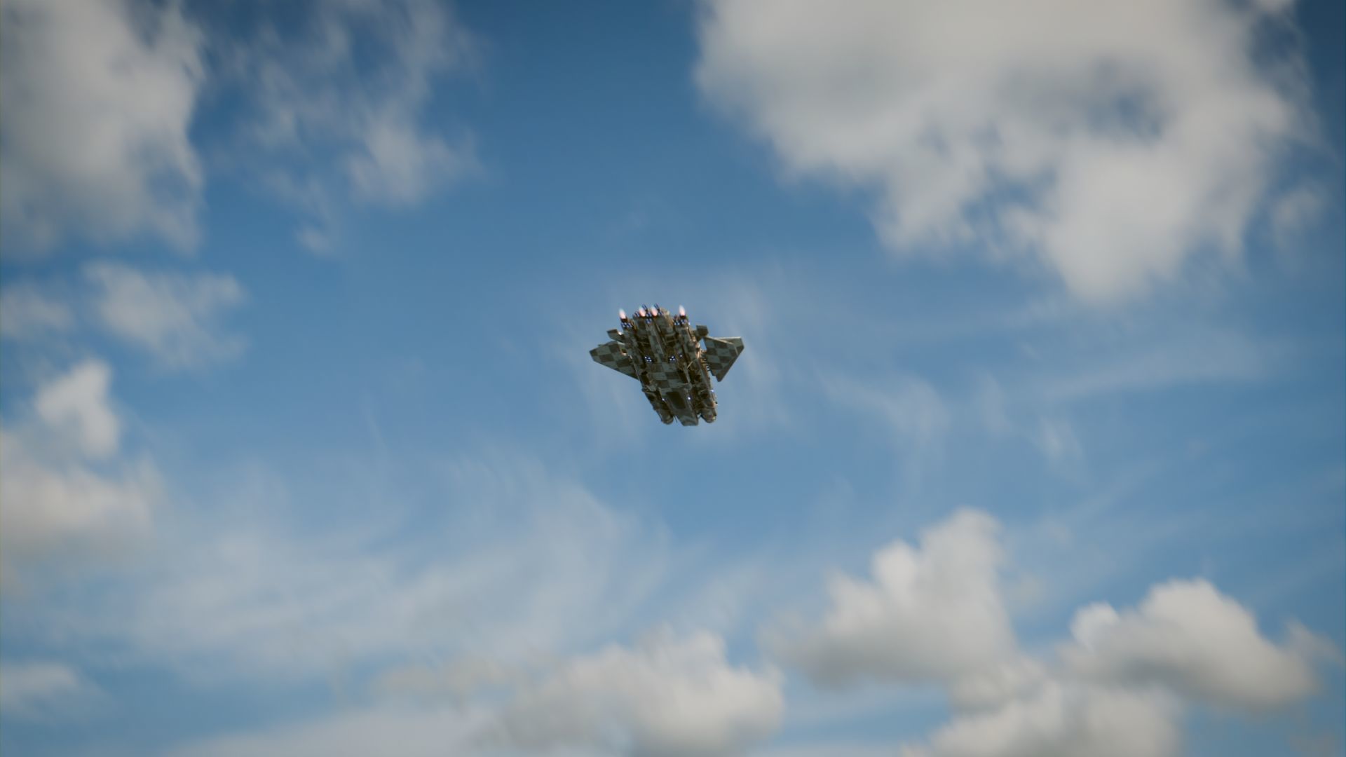 SpaceShip in Clouds Animated Low-poly 3D model_6