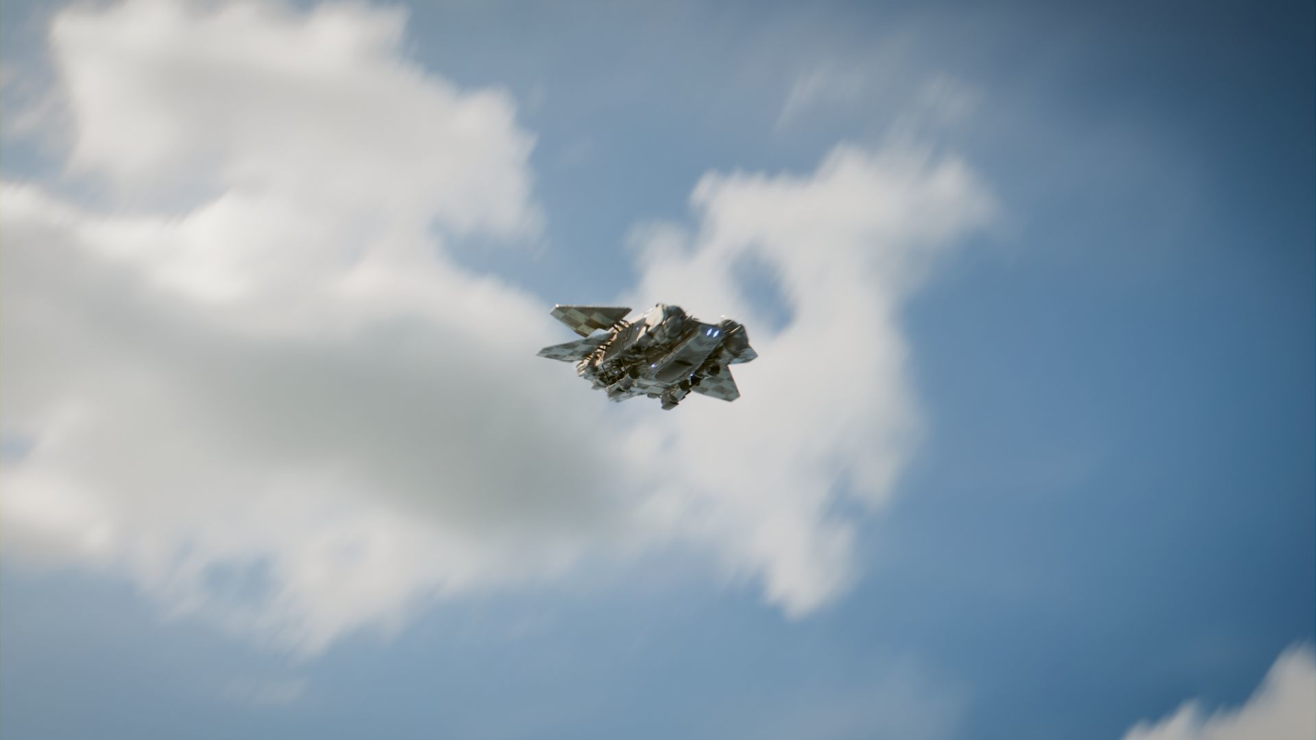 SpaceShip in Clouds Animated Low-poly 3D model_7