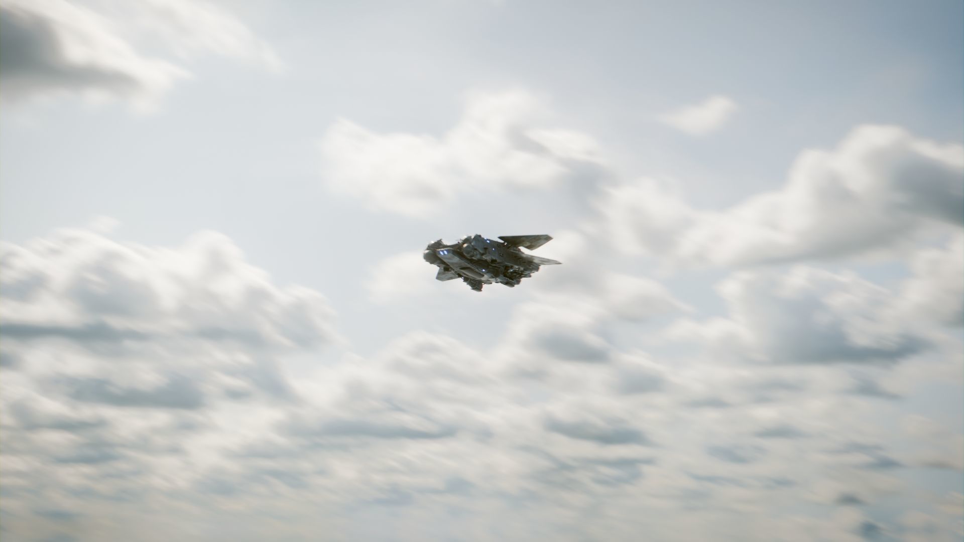 SpaceShip in Clouds Animated Low-poly 3D model_2