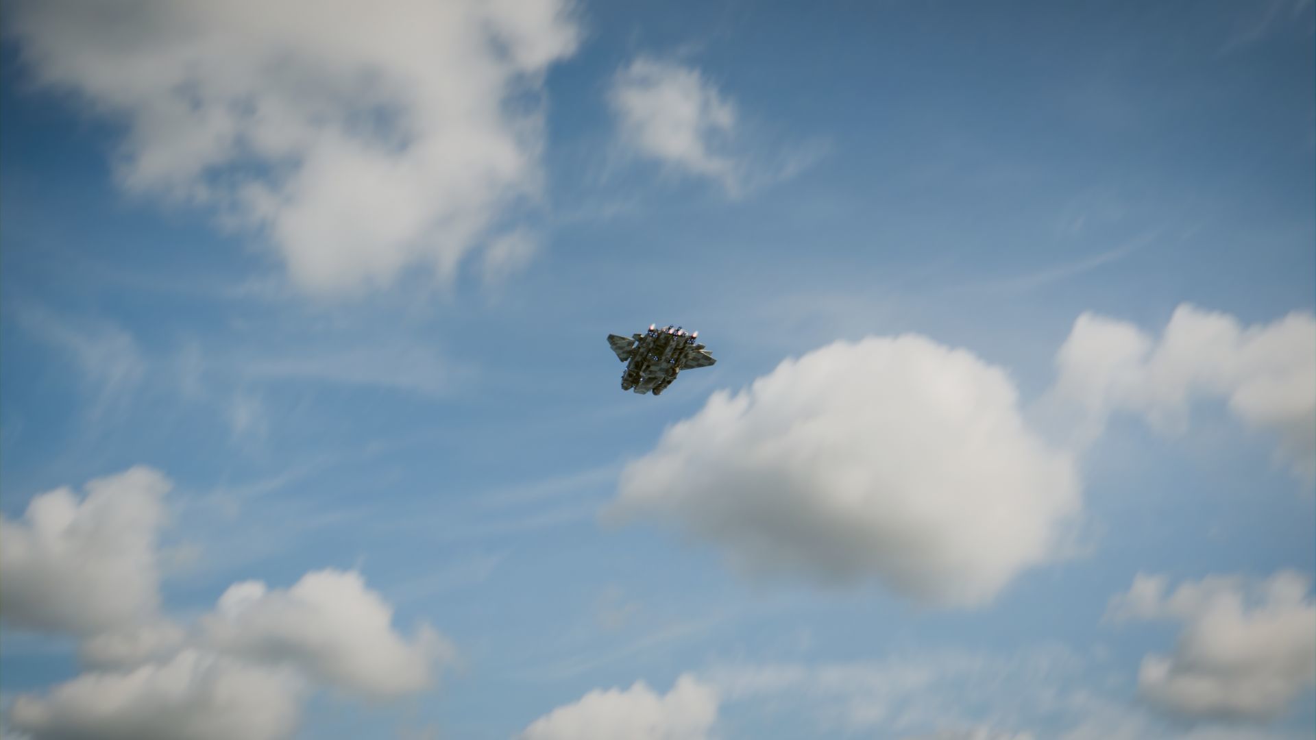 SpaceShip in Clouds Animated Low-poly 3D model_4