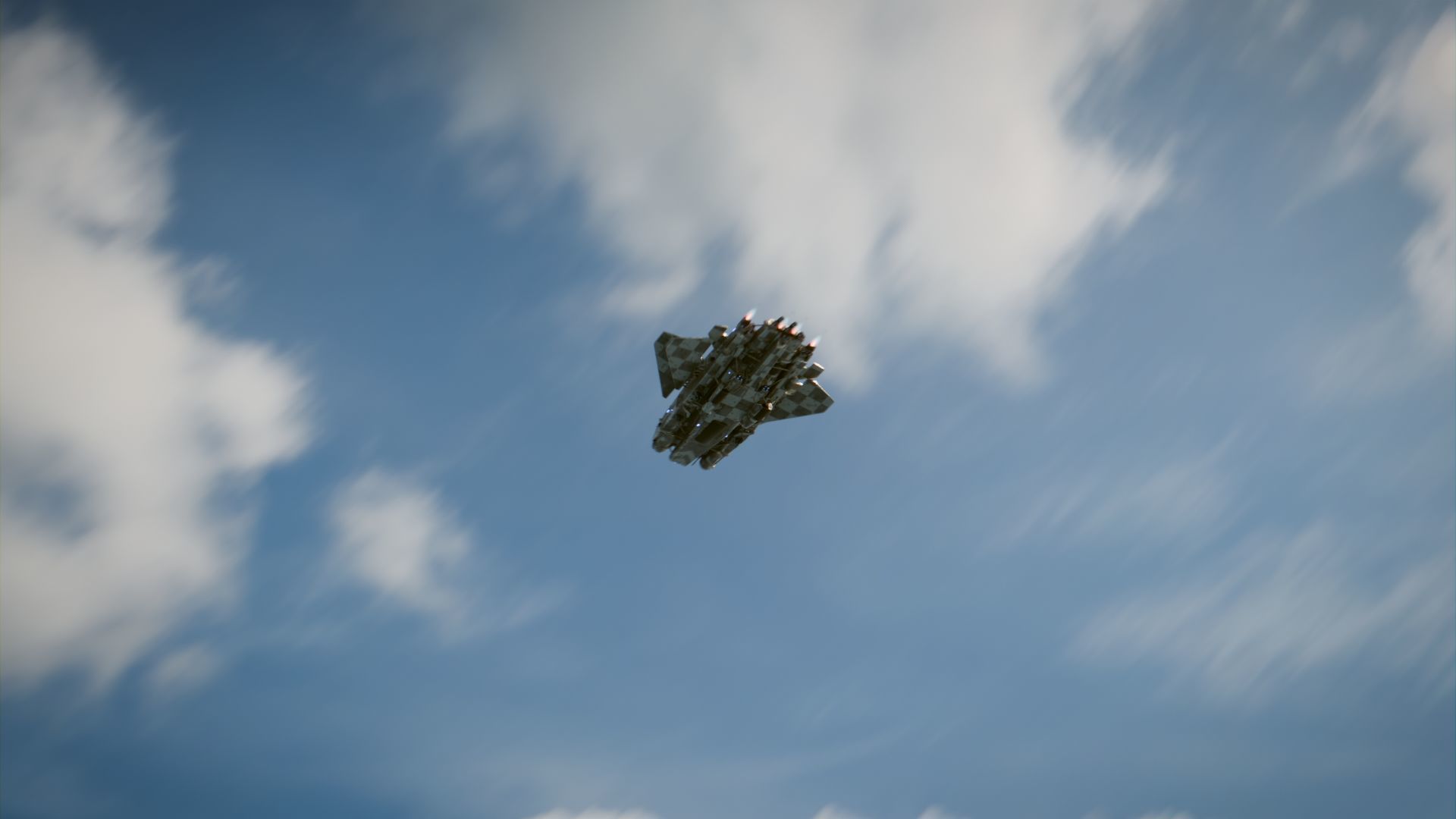 SpaceShip in Clouds Animated Low-poly 3D model_8