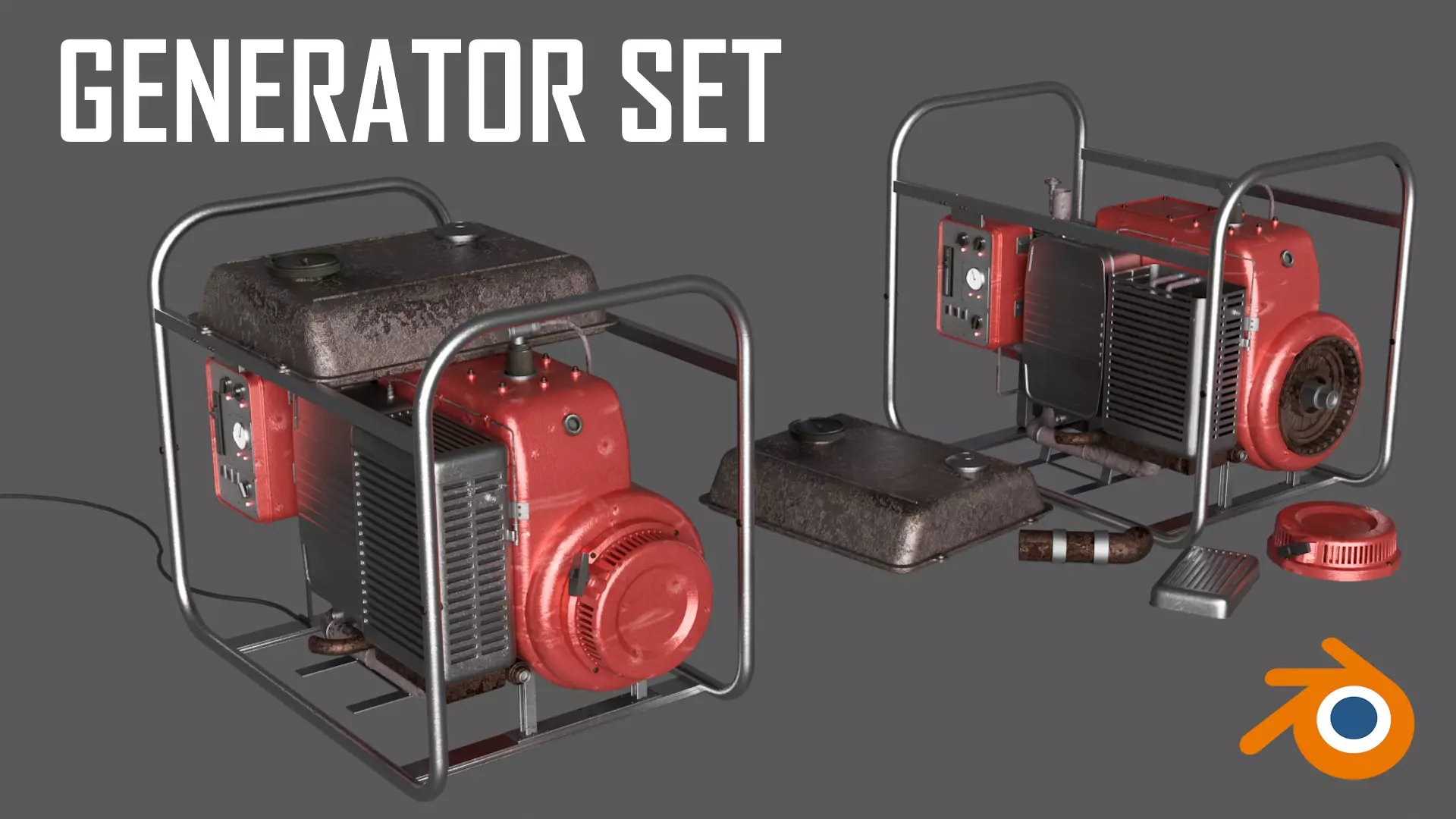 Electric Generator Set Diesel Portable - Blender UE5 Ready 3D model_0