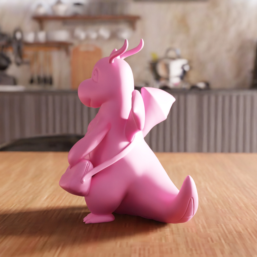 Cute Dragon with Bag Figure STL File - 162 3D print model_1