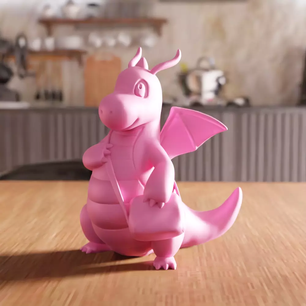 Cute Dragon with Bag Figure STL File - 162 3D print model_0