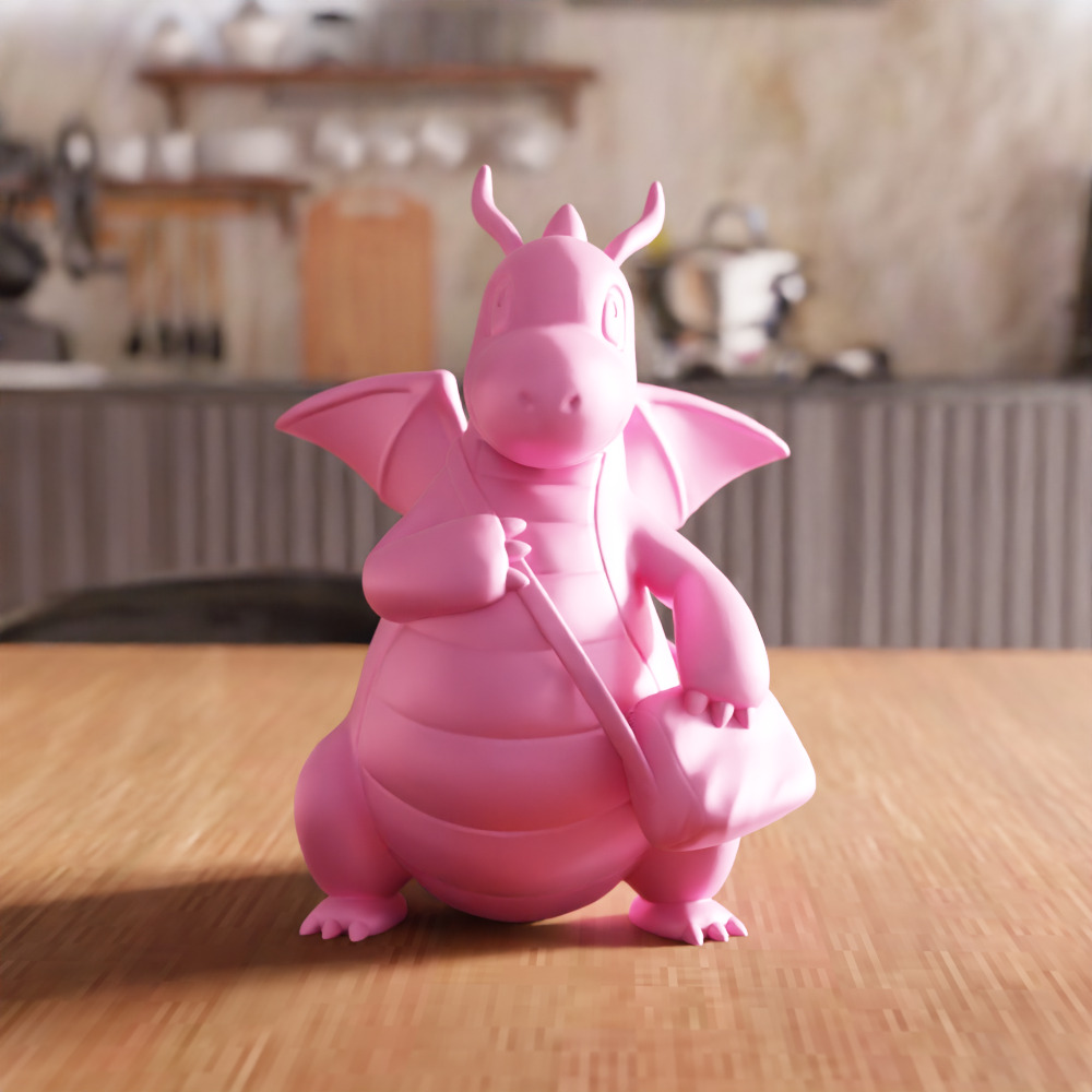 Cute Dragon with Bag Figure STL File - 162 3D print model_3
