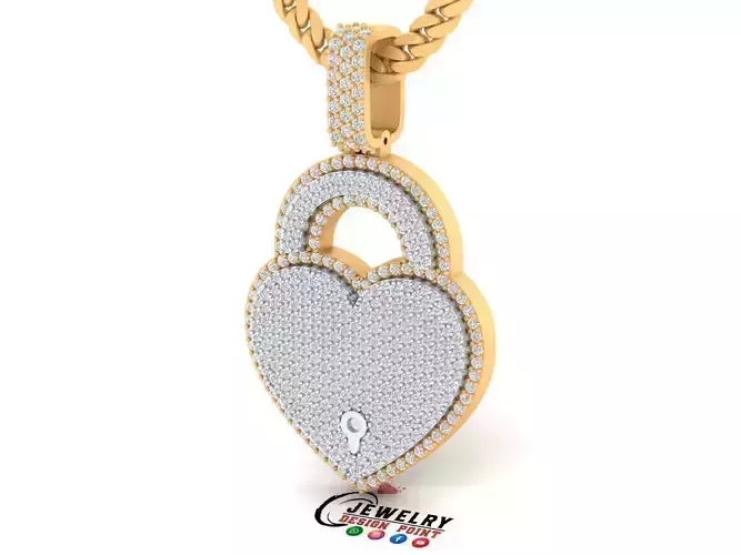 Custom Heart Love Lock Pendant - Heart Diamond Necklace 3D print model