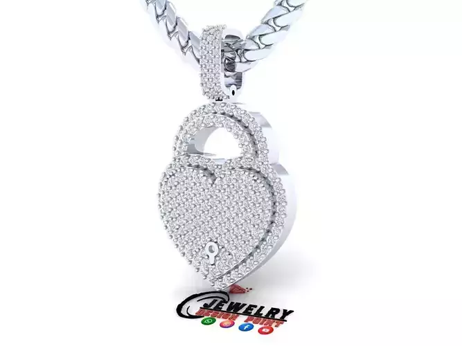Custom Heart Love Lock Pendant - Heart Diamond Necklace 3D print model