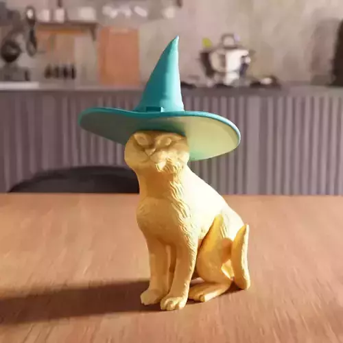 Cat with Witch Hat STL File - 154