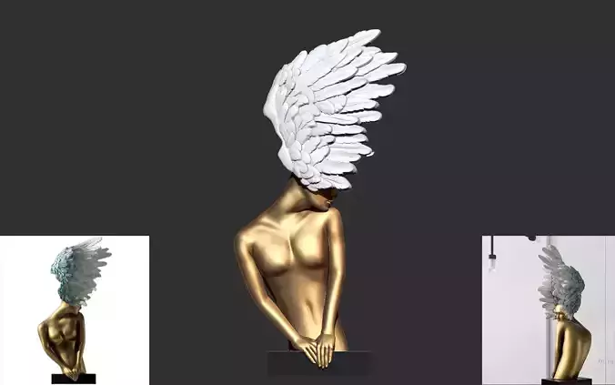 Angel girl sculpture with wings 3D print model