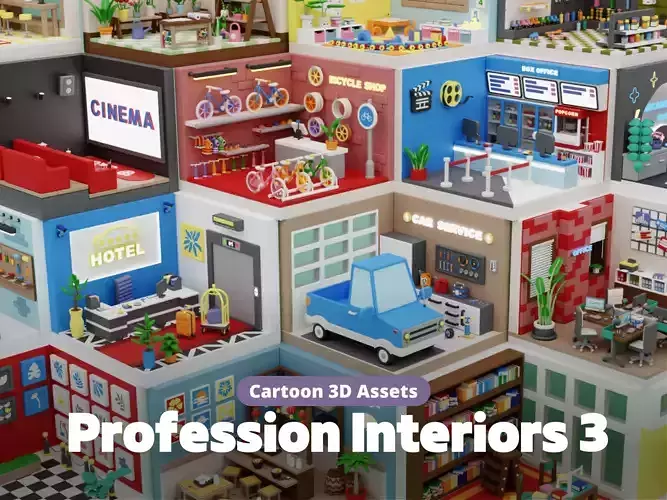 Cozy Cartoon Profession Rooms Interior 3