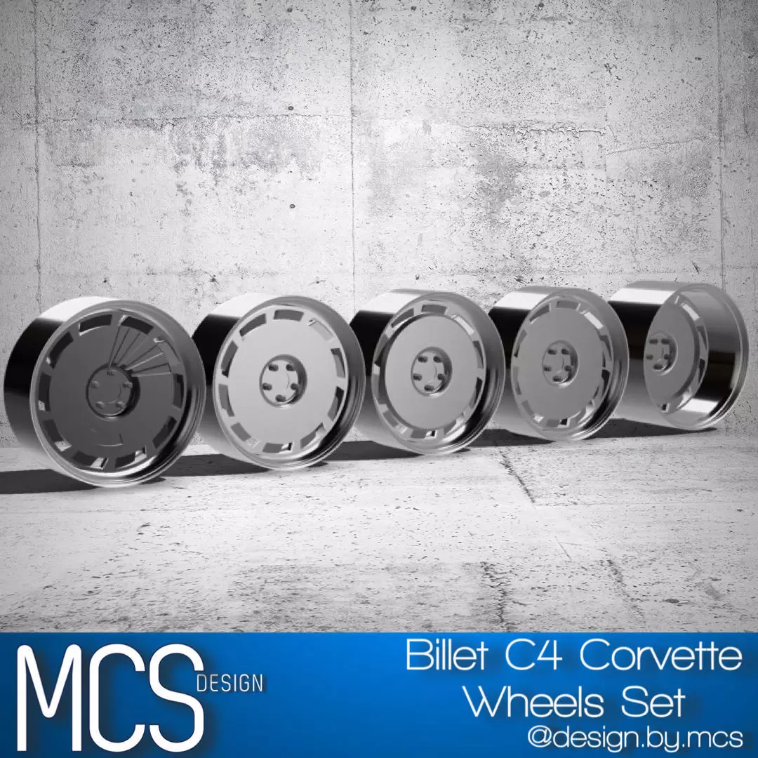 Billet C4 Corvette Wheels Set x5 Centers x2 widths 3D print model_0