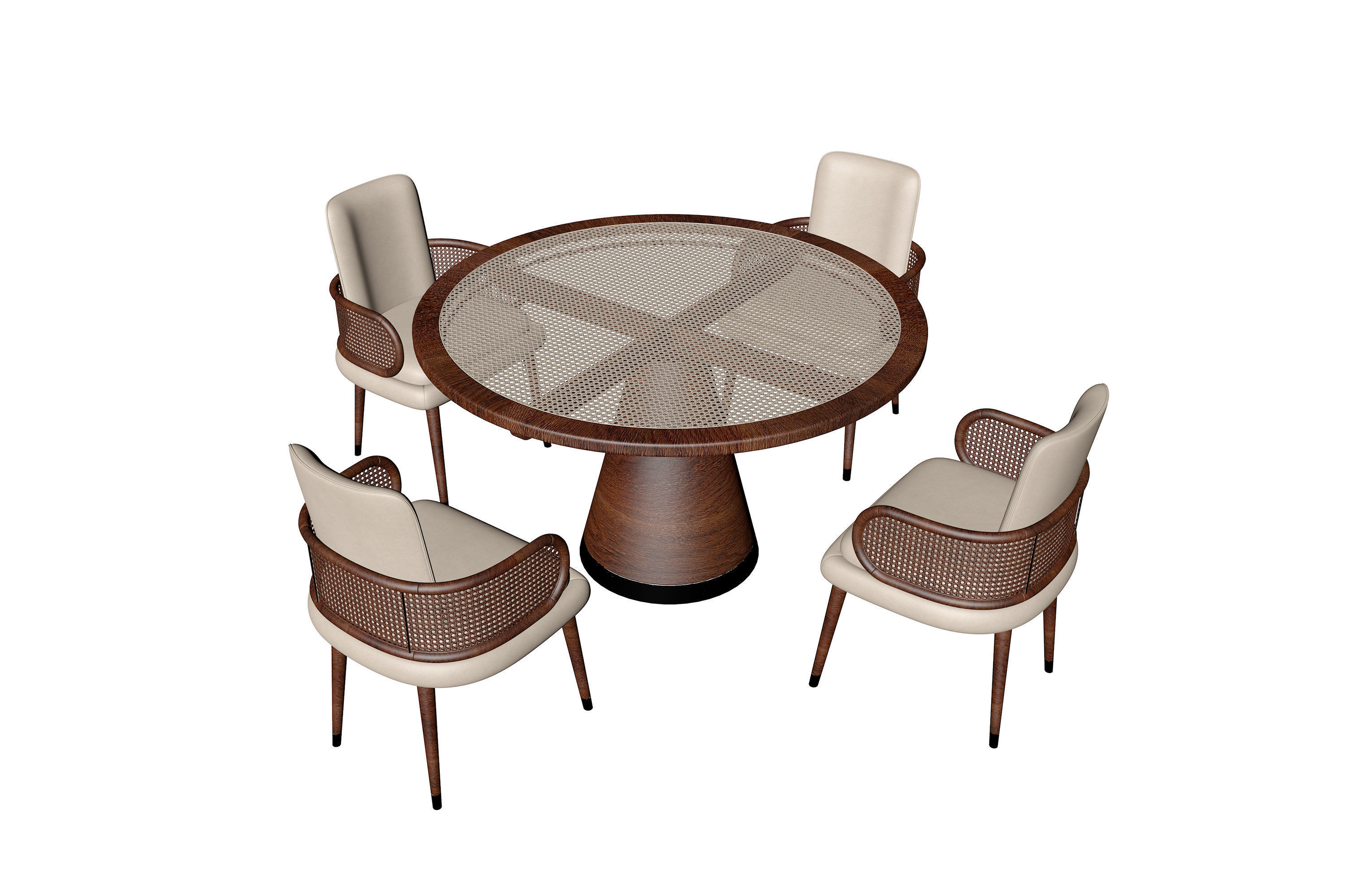 table with four chairs and Wood top 3D model_2