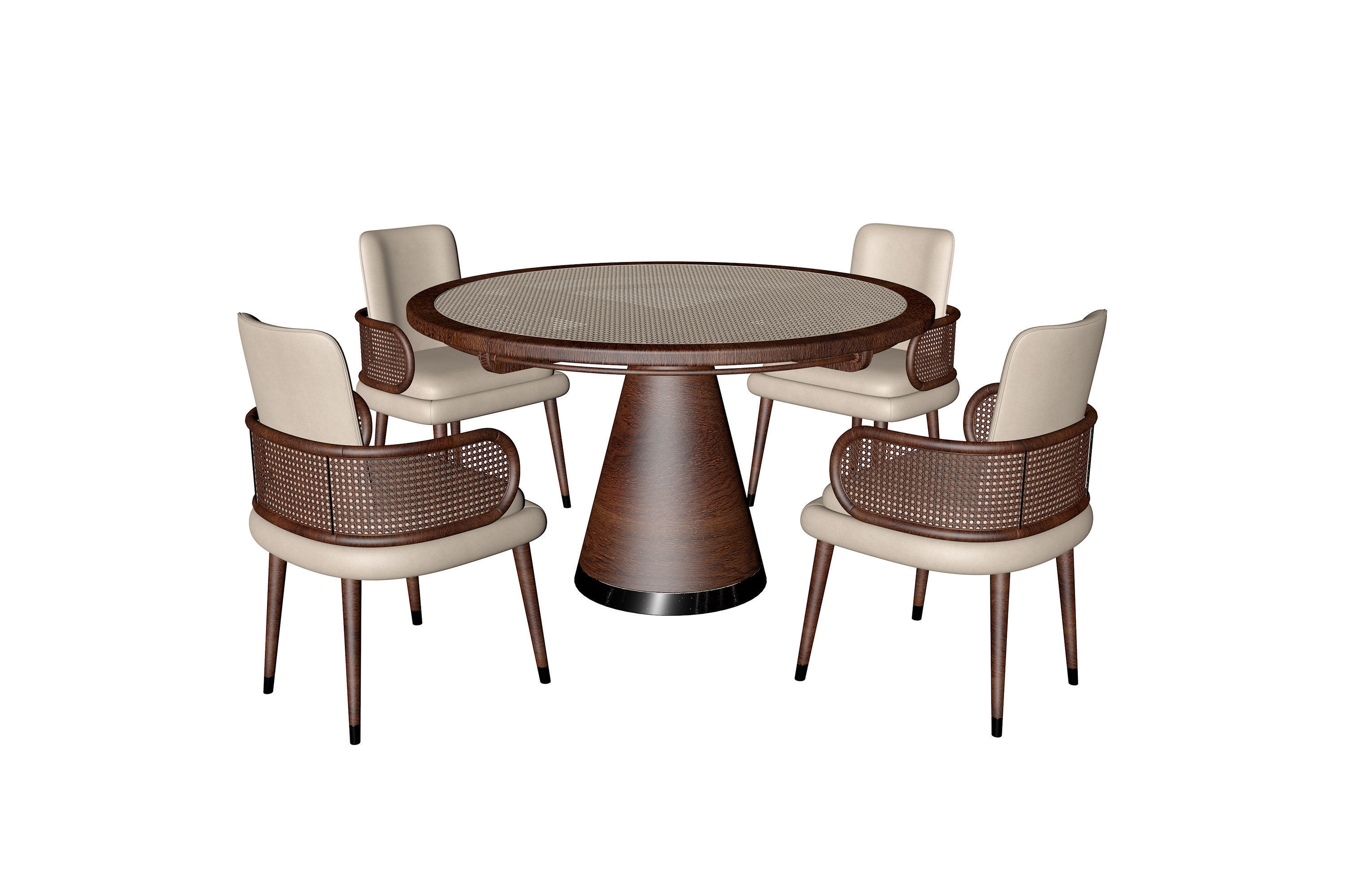 table with four chairs and Wood top 3D model_1