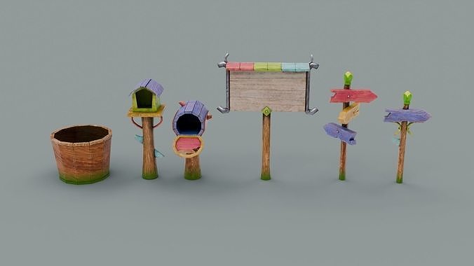Farm Fence Set Low-poly 3D model