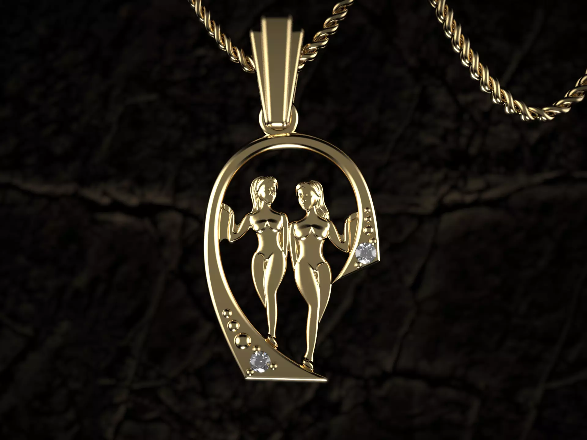 Gemini Harmony Golden Zodiac Twins Pendant 3D print model